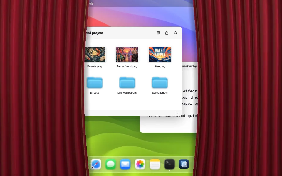 Curtains effect over a demo Mac desktop